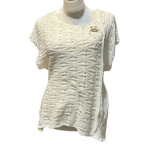 Belamie women's large cream crochet knit blouse